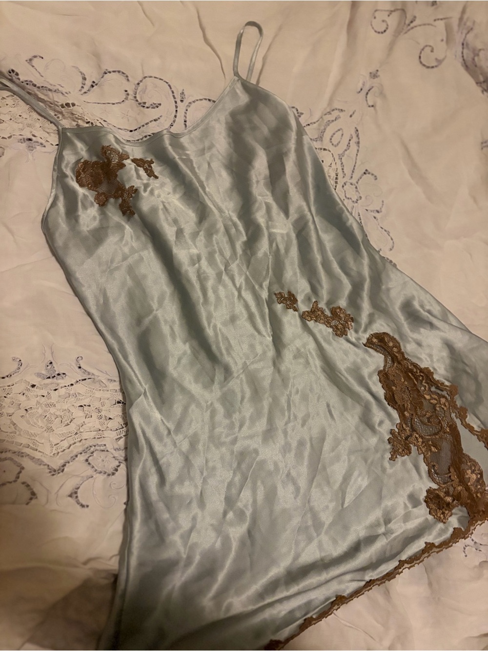 Vintage Victoria’s Secret 2006 Blue Satin Lace Slip Dress Y2K Medium